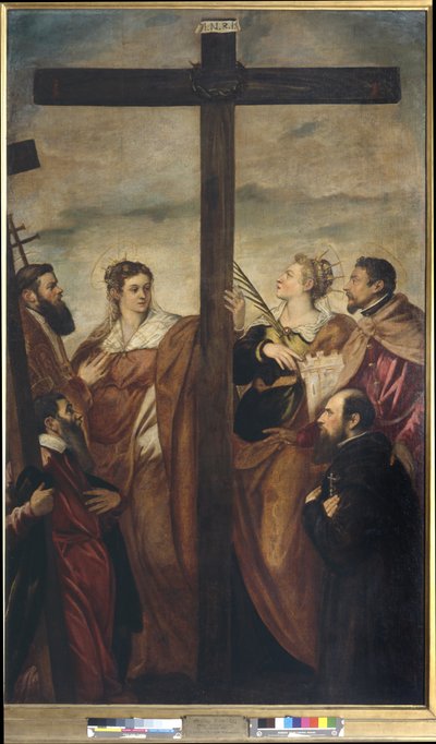 Szentek Helena, Barbara, András, Macarius, egy másik szent és egy bhakta imádják a keresztet, 1560 körül (olaj, vászon) alkotó: Jacopo Robusti Tintoretto