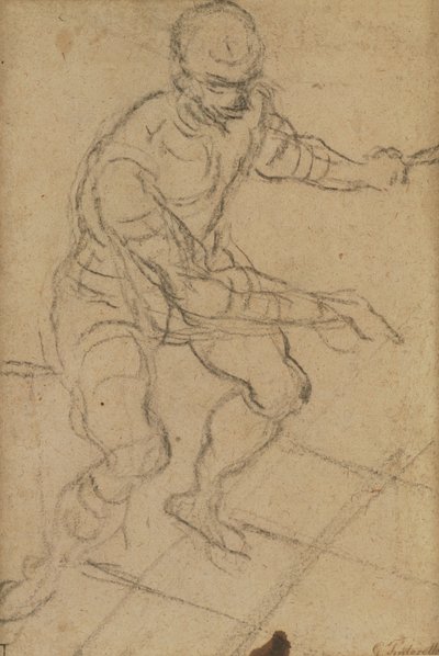 Ülő ember felülről nézve (fekete kréta a papíron) (recto) (lásd a 160813-as verziót) alkotó: Jacopo Robusti Tintoretto