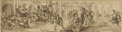 Salamon és Sába királynője, 1600 körül (toll papíron) alkotó: Jacopo Robusti after Tintoretto