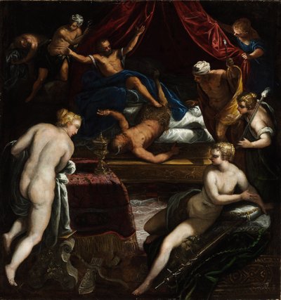 Herkules kiűzi a faunt Omphale ágyából alkotó: Jacopo Tintoretto