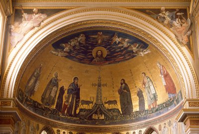 A Szent János-bazilika (San Giovanni in Laterano) apszisának belső képe. Jacopo Torriti (1291-14. század körül) és Jacopo da Camerino (1288-1331 körül) mozaikja, amely Jeruzsálem Celestét képviseli. Róma alkotó: Jacopo Torriti