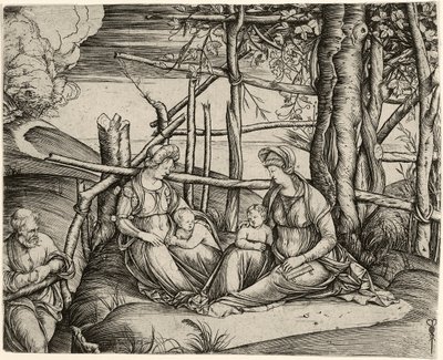 A Szent Család Szent Erzsébettel és a csecsemő Szent Jánossal, 1499-1501 körül. alkotó: Jacopo de Barbari