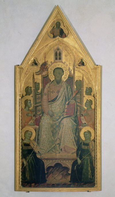 Szent Bertalan az angyalokkal trónol (tempera a panelen) alkotó: Jacopo del Casentino