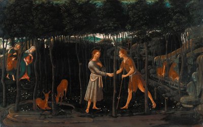 A Gyermek Krisztus és Keresztelő János találkozása alkotó: Jacopo del Sellaio