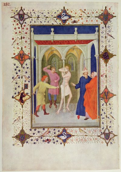 MS 11060-11061 Kereszt órái: Tierce, Krisztus korbácsolása, a „Tres Riches Heures duc de Berry”-ből alkotó: Jacquemart de Hesdin