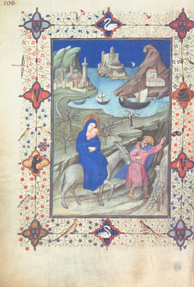 Ms 11060-61, Repülés Egyiptomba, „Tres Belles Heures du duc de Berry”-ből, 1409 körül alkotó: Jacquemart de Hesdin