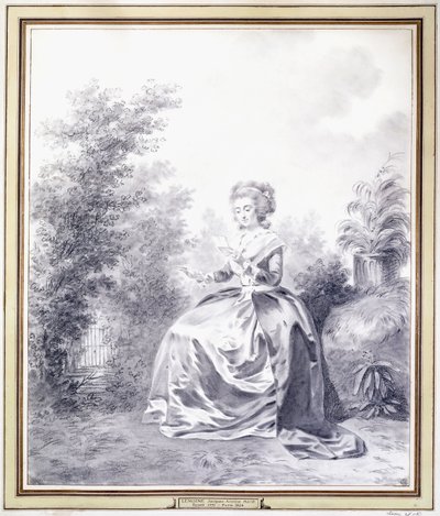 Elisabeth Louise Vigee-Lebrun portréja a kertben ülve levelet olvas (fekete kréta) alkotó: Jacques Antoine Marie Lemoine
