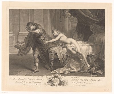 József ellenáll Potifár feleségének kísértésének Le chaste Joseph (cím a tárgyon) alkotó: Jacques Beauvarlet