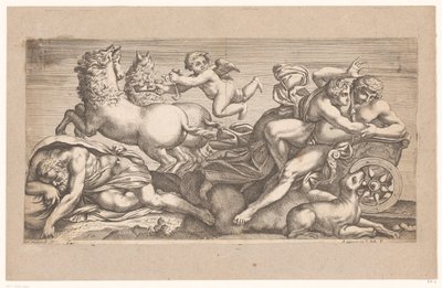 Cephalus, akit Aurora elvitt a szekerén Mitológiai jelenetek a római Palazzo Farnese freskói után (sorozat címe) alkotó: Jacques Belly