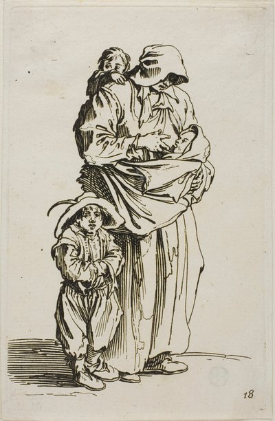 Egy anya három gyermekével, 18-as tányér a The Beggars-től alkotó: Jacques Callot