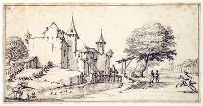 Kastély felvonóhíddal (toll és barna tinta papíron) alkotó: Jacques Callot