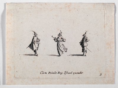 Egy muzsikáló hölgy és két lovász, a ... (metszet) alkotó: Jacques Callot
