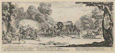 Támadás egy postakocsira, a „A háború borzalmai” című sorozat 8. része alkotó: Jacques Callot