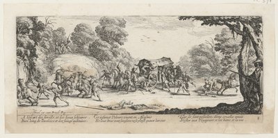 Támadás egy postakocsira, a „A háború borzalmai” című sorozat 8. része alkotó: Jacques Callot