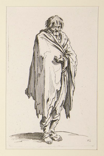 Csupaszfejű, patkolatlan lábú koldus a The Beggars-ből alkotó: Jacques Callot