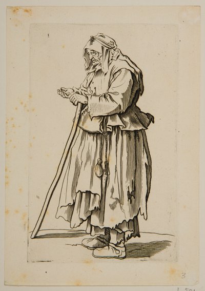 Koldusnő alamizsnát kap (rézkarc) alkotó: Jacques Callot