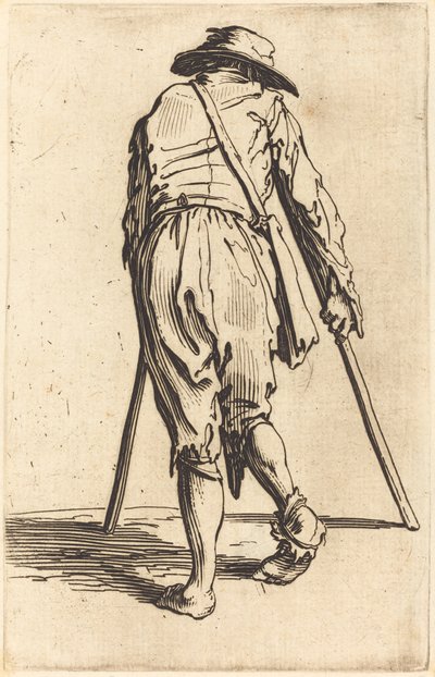 Koldus mankóval és kalappal, hátulnézet alkotó: Jacques Callot