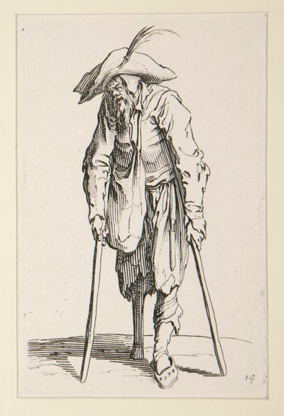 Falábú koldus, a The Beggars-ből (Le mendiant a la jambe de bois) alkotó: Jacques Callot
