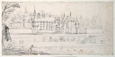 Chateau de Chantelou, az Orge völgyében, Linas és Chestres között (fekete kréta papíron) alkotó: Jacques Callot