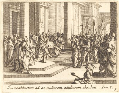 Krisztus és a házasságtörésen elhurcolt asszony, 1635. alkotó: Jacques Callot