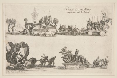 Harc? a Sorompó, Őfelsége (IV. Károly) bejárata, amely a Napot jelképezi alkotó: Jacques Callot
