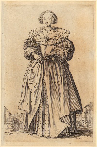 Hölgy legyezővel, a „Nemesség” sorozat 9. lapja alkotó: Jacques Callot