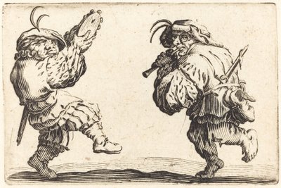 Táncosok furulyával és tamburával alkotó: Jacques Callot
