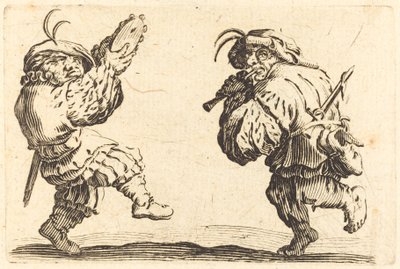 Táncosok furulyával és tamburával, c. 1622. alkotó: Jacques Callot