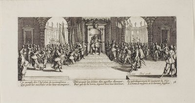 Jutalmak kiosztása, tizennyolcas tábla A háború nyomorúságából alkotó: Jacques Callot