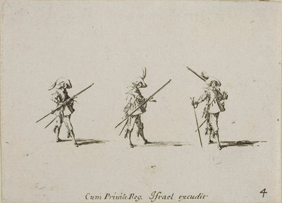 Fúró a muskétával, négyes lemez a Katonai gyakorlatokból alkotó: Jacques Callot