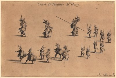Prémmel szegett köpenyt viselő nemesúr, kezét a háta mögött összekulcsolva, a „Nemesség” sorozat 7. lapja alkotó: Jacques Callot