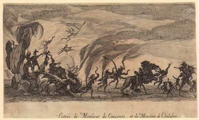 Monsieur de Couvonge és Monsieur de Chalabre belépése, „A lovagi torna” című sorozat 5. lapja alkotó: Jacques Callot
