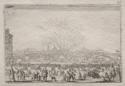 Tűzijáték az Arnón, c. 1622. alkotó: Jacques Callot
