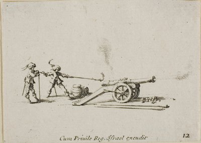 A Canon tüzelése, tizenkettes lemez a Katonai gyakorlatokból alkotó: Jacques Callot