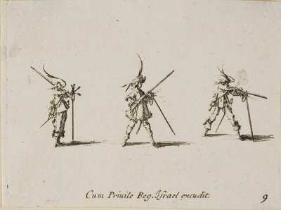 A muskéta tüzelése, kilences lemez a Katonai gyakorlatokból alkotó: Jacques Callot