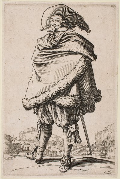 Szőrmével szegett köpenybe burkolt úriember, a „The Nobility” sorozatból alkotó: Jacques Callot