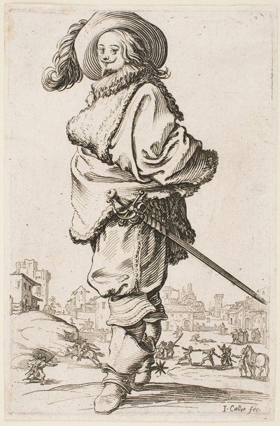 Szőrmével szegett köpenyben úriember, a „Lotharingiai nemesség” sorozatból alkotó: Jacques Callot