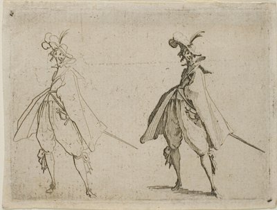 Úriember nagy köpenyben, szemből nézve, a Capricciókból alkotó: Jacques Callot