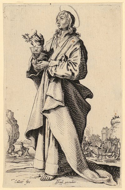 Szent János evangélista, a „Jézus, a tizenkét apostol és Mária” sorozat 8. lapja alkotó: Jacques Callot