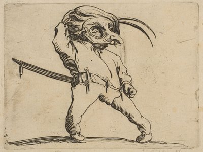 Az álarcos férfi görbe lábbal, a Varie-ból ... ábra, 1616-22. alkotó: Jacques Callot