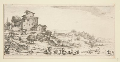 La chasse au cerf (Szarvasvadászat a kastély közelében), Giovanni de Medici tájképeiből alkotó: Jacques Callot