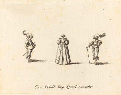 Hátulról látott hölgy és két úriember alkotó: Jacques Callot