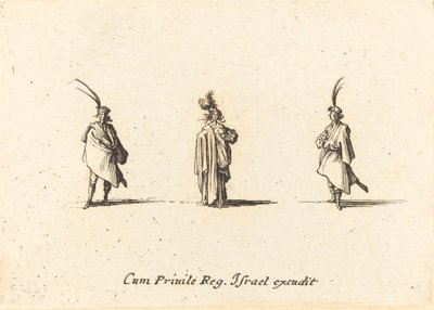 Hosszú köpenyes hölgy és két úriember alkotó: Jacques Callot