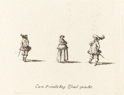 Karba tett hölgy és két úriember alkotó: Jacques Callot