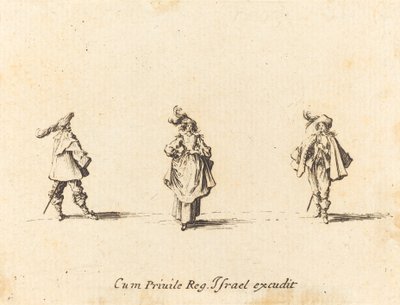 Tollas hölgy és két úriember, valószínűleg 1634-ben. alkotó: Jacques Callot