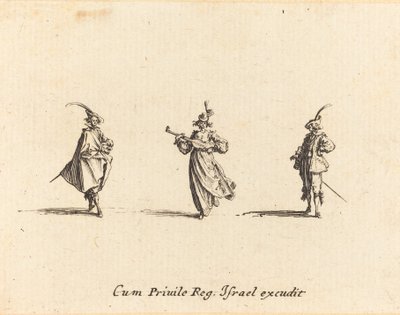 Hölgy vonós hangszerrel és két úriember alkotó: Jacques Callot