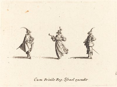 Hölgy vonós hangszerrel és két úriember alkotó: Jacques Callot