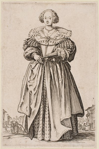 Hölgy rajongóval, a „Lotharingiai nemesség” sorozatból alkotó: Jacques Callot