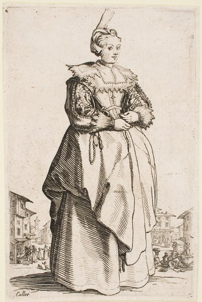 Hölgy megemelt sapkával, a „Lotharingiai nemesség” sorozatból alkotó: Jacques Callot
