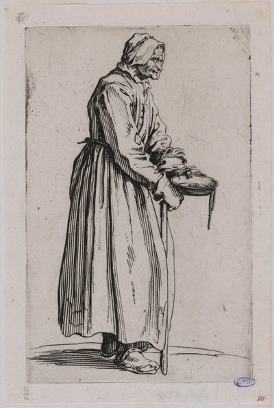 A koldusok, a koldusnő alamizsnástállal. Egy 25 lapból álló sorozat huszadik száma (Lieure 498, Meaume 704) alkotó: Jacques Callot